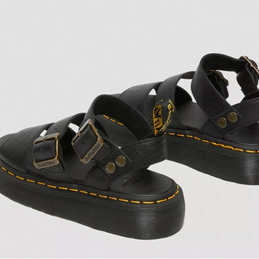 Dr. Martens - Black Gryphon Pisa Leather Platform Sandals - Picture 3 of 7